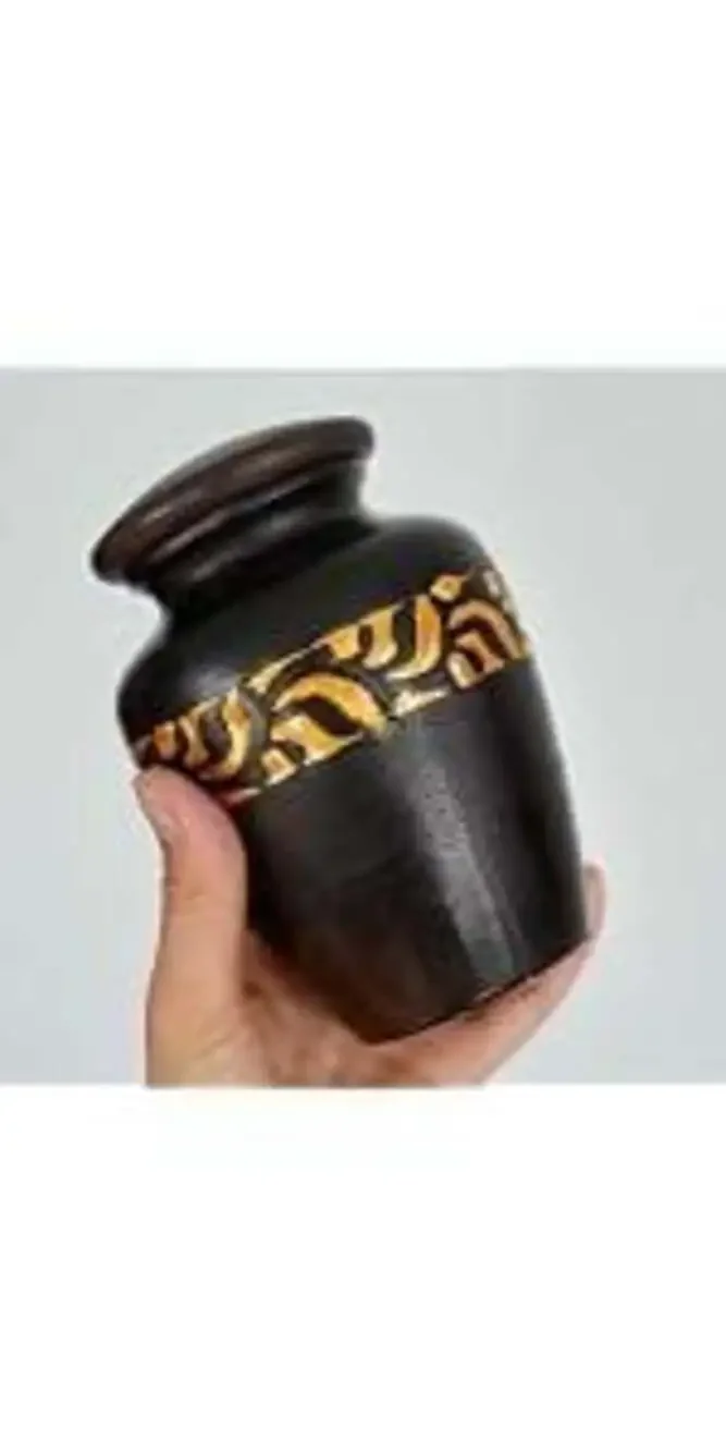 Handmade Sheesham Wood Cremation Keepsake Urn with Golden Leaf Inlay